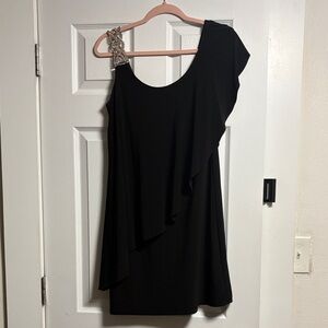 Chic Black One-Shoulder Dress with Embellished Strap